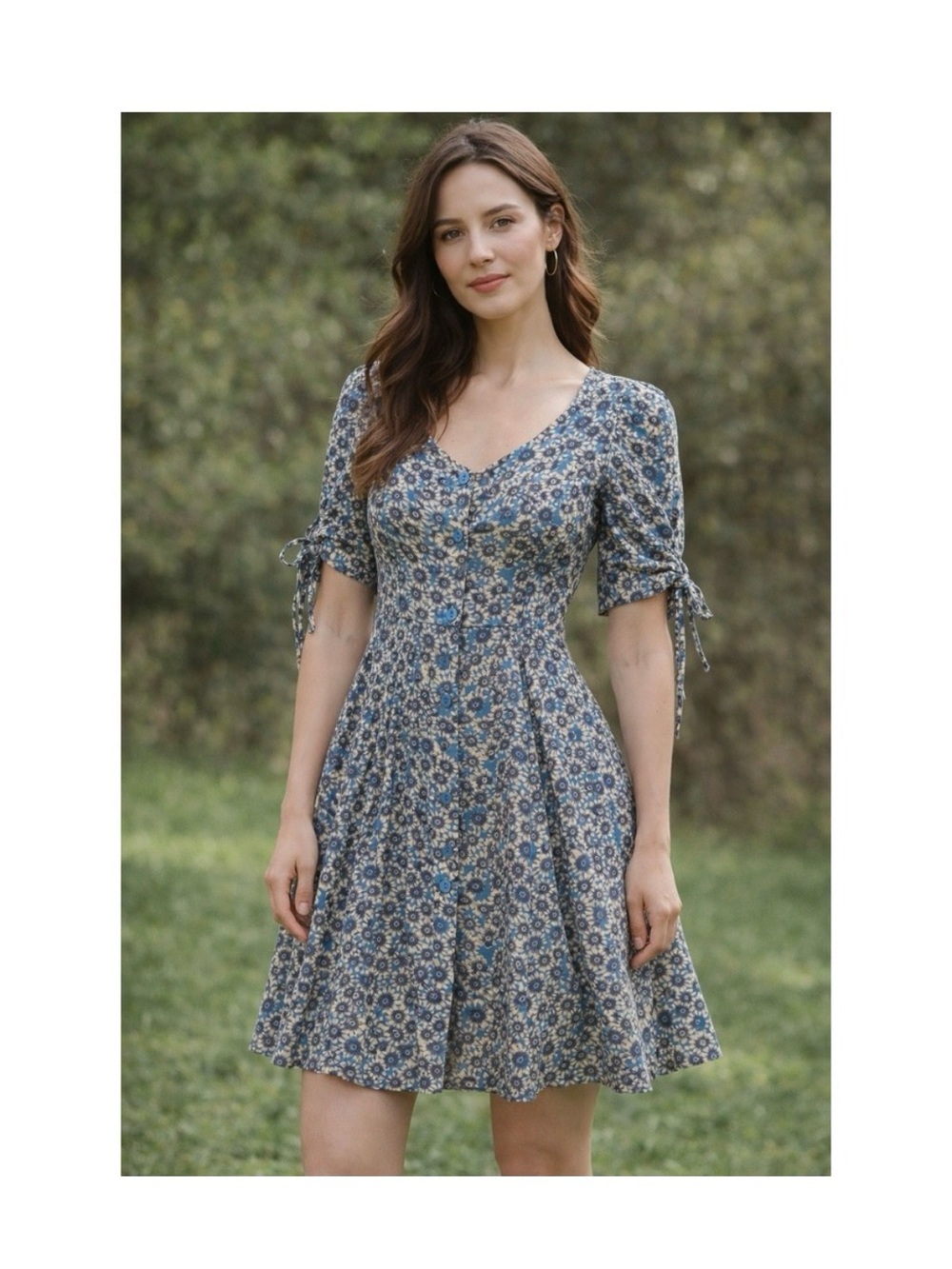 Free People Blue Floral Tie-Sleeve Mini Dress